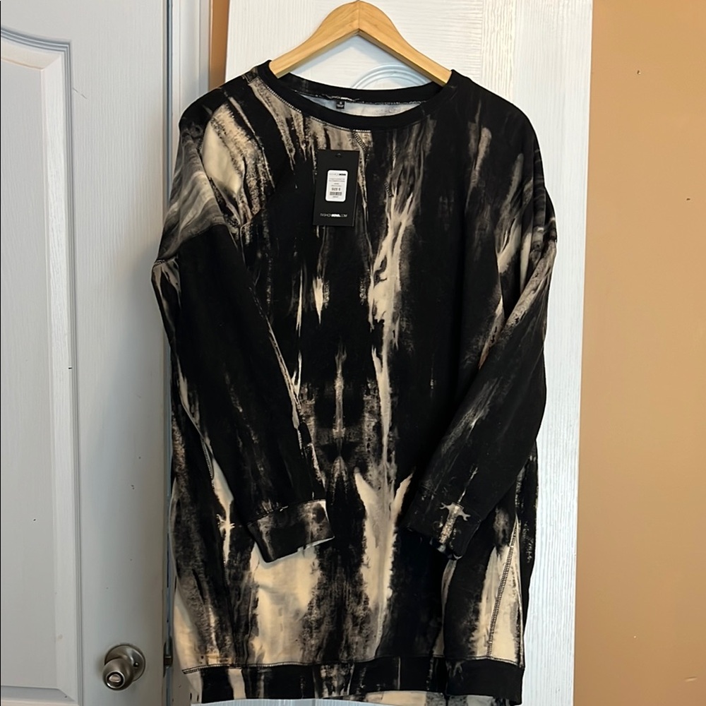 Fashion Nova Black and Cream Artistic Long Sleeve Dress